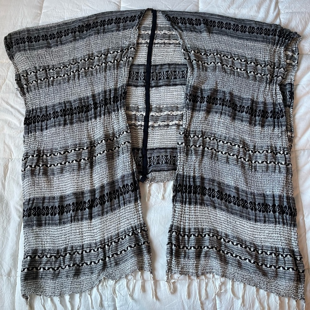 Boho Grey and Black Striped Open-Front Poncho/ Shawl